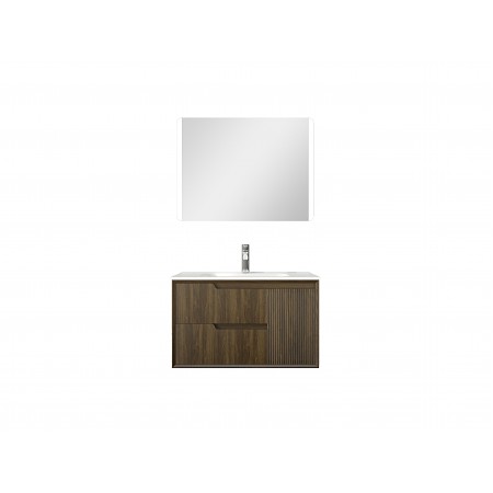 Set mobilier baie suspendat nuc închis cu lavoar din piatră artificială și oglindă LED A-21 Set mobilier baie suspendat nuc închis cu lavoar din piatră artificială și oglindă LED A-21